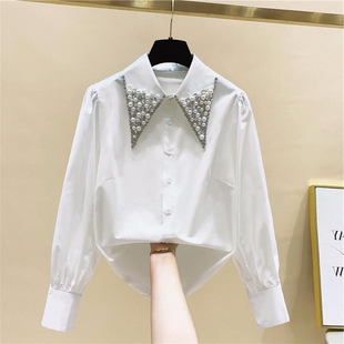 重工钉珠镶钻娃娃领白色衬衫女2026春秋新品宽松设计感小众衬衣潮
