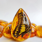 天然昆虫儿童琥珀蝴蝶标本虫珀项链带虫子动物吊坠挂件制作挂饰物