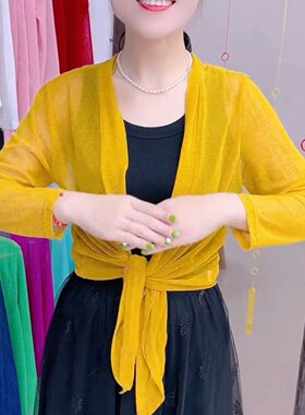 小外搭罩衫开衫夏季薄款外搭女防晒冰丝披肩配裙子网纱防晒衣上衣