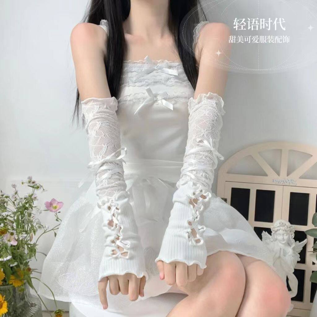 lolita花边宫廷洛可可手袖弹力蕾丝袖套黑色遮瑕防晒长款手套