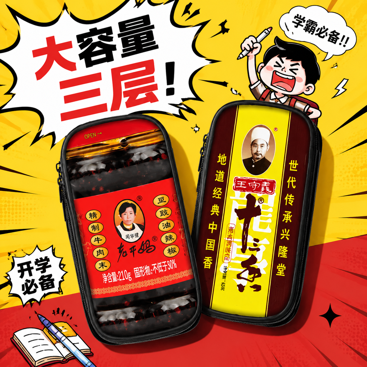 十三香老干妈丑到爆的笔袋抽象文具盒暗藏玄机的笔盒小学生文具袋男孩款2026新款超火铅笔盒初中生搞怪显眼包