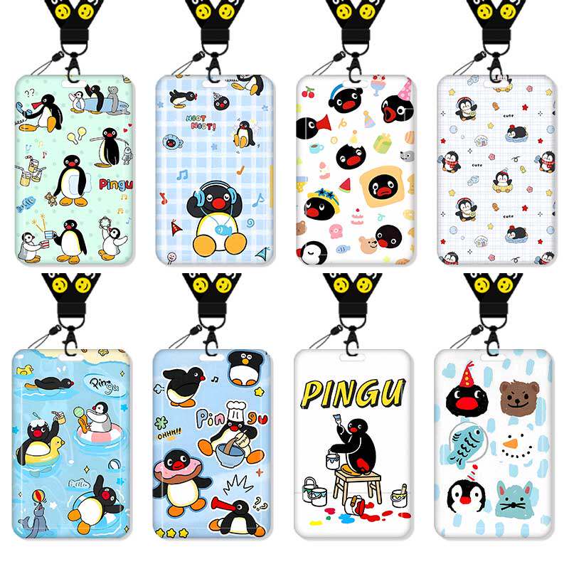 PINGU企鹅军可爱卡通卡套高颜值饭卡校园卡保护套公交卡学生水卡证件小卡片套工作证工牌证件套校牌挂绳女孩