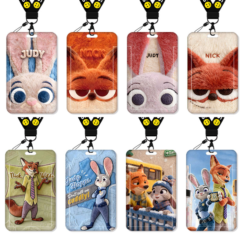 毛绒尼克朱迪卡套饭卡校园卡身份证保护套公交卡学生水卡证件小卡片套工作证工牌证件套校牌挂绳二次元不撞款