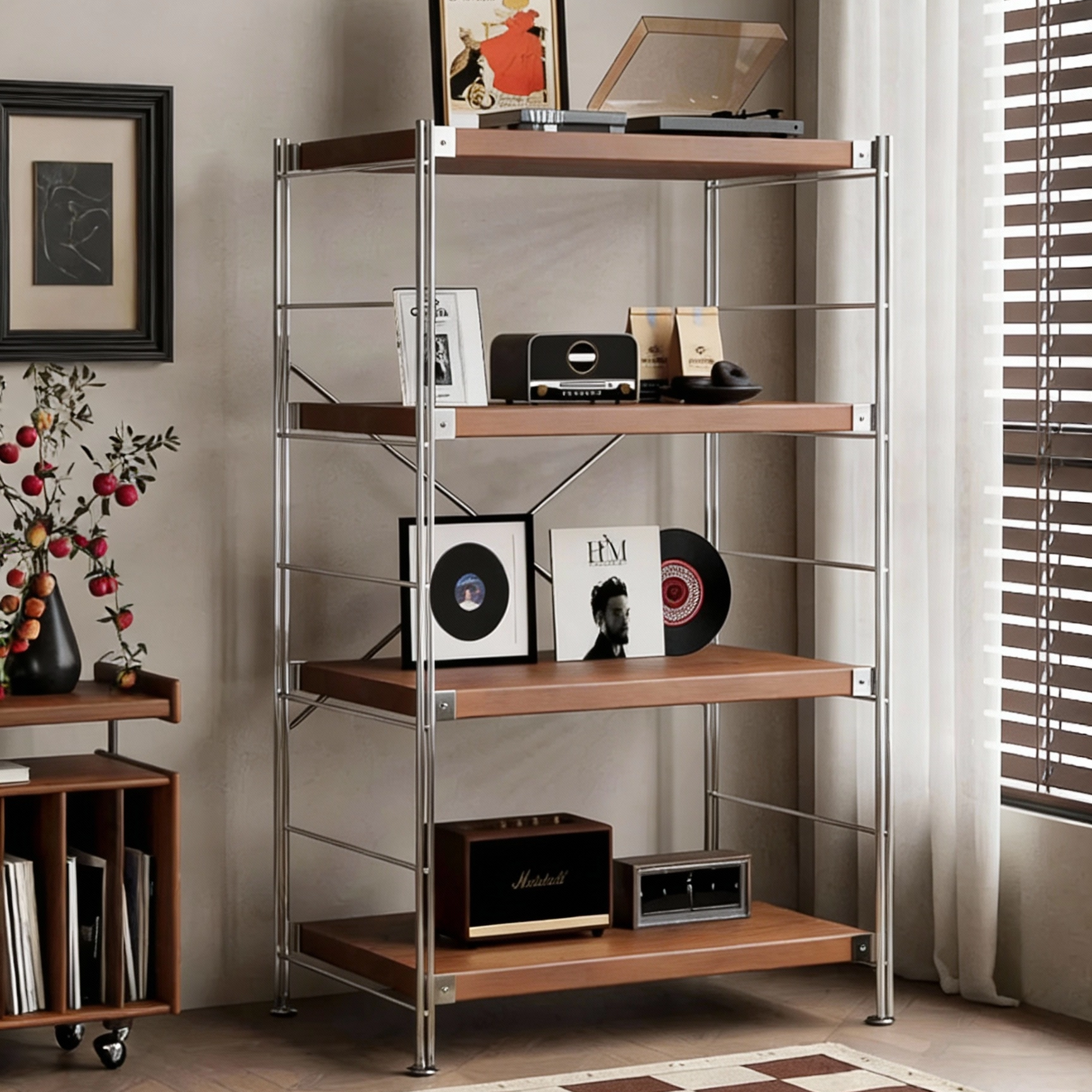 日式原木风置物架家用落地收纳架书本商品陈列展示架厨房储物架子