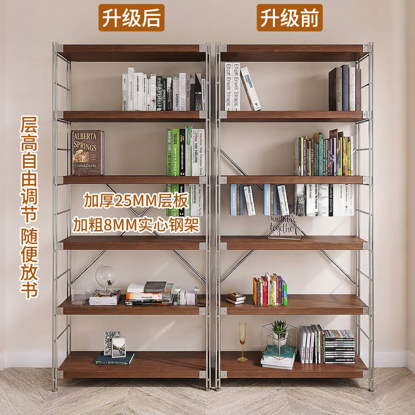 家用图书馆钢制书架落地置物架儿童储物架绘本架铁艺多层书柜架子