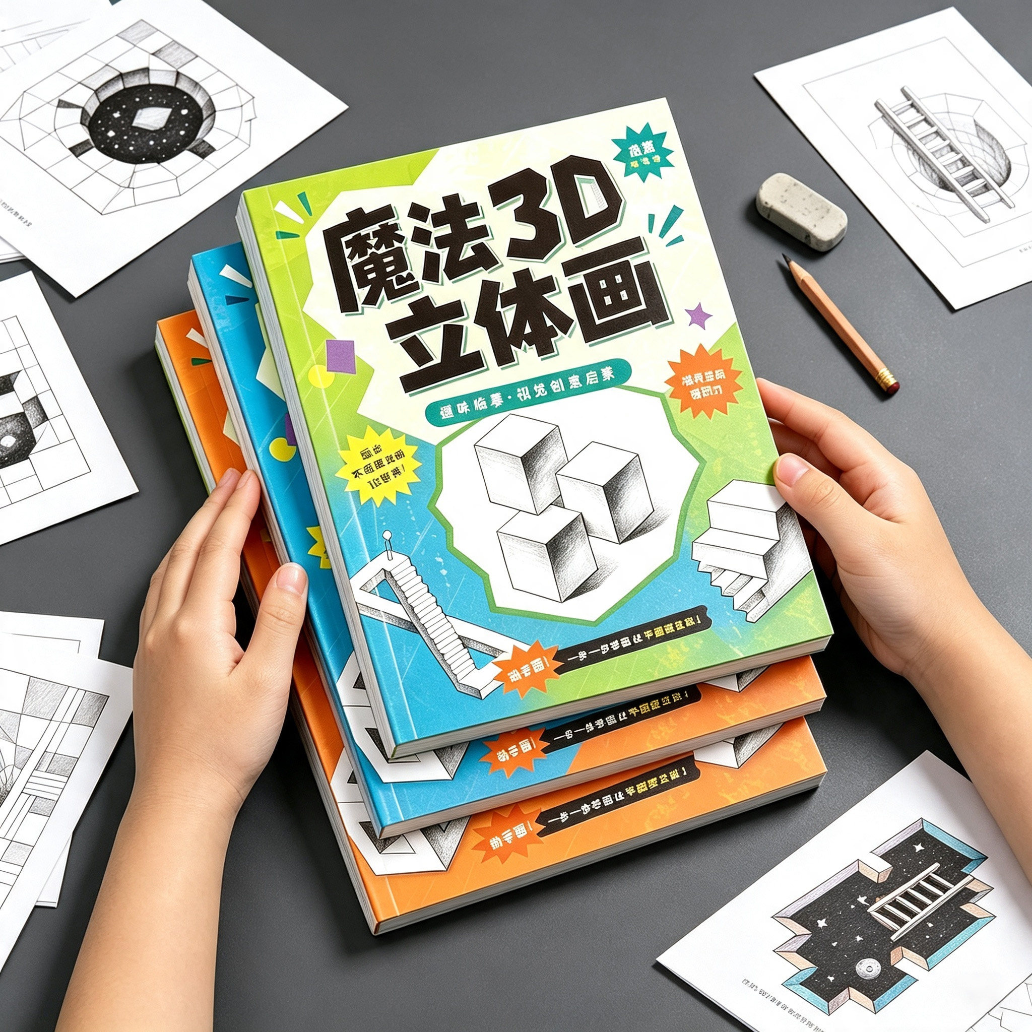魔法3d立体画空间思维玩具书三维涂色画本儿童绘画临摹本涂鸦绘本