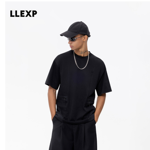 【含艾草】LLEXP城市机能通勤T恤黑色2025新款多口袋拼接山系短袖