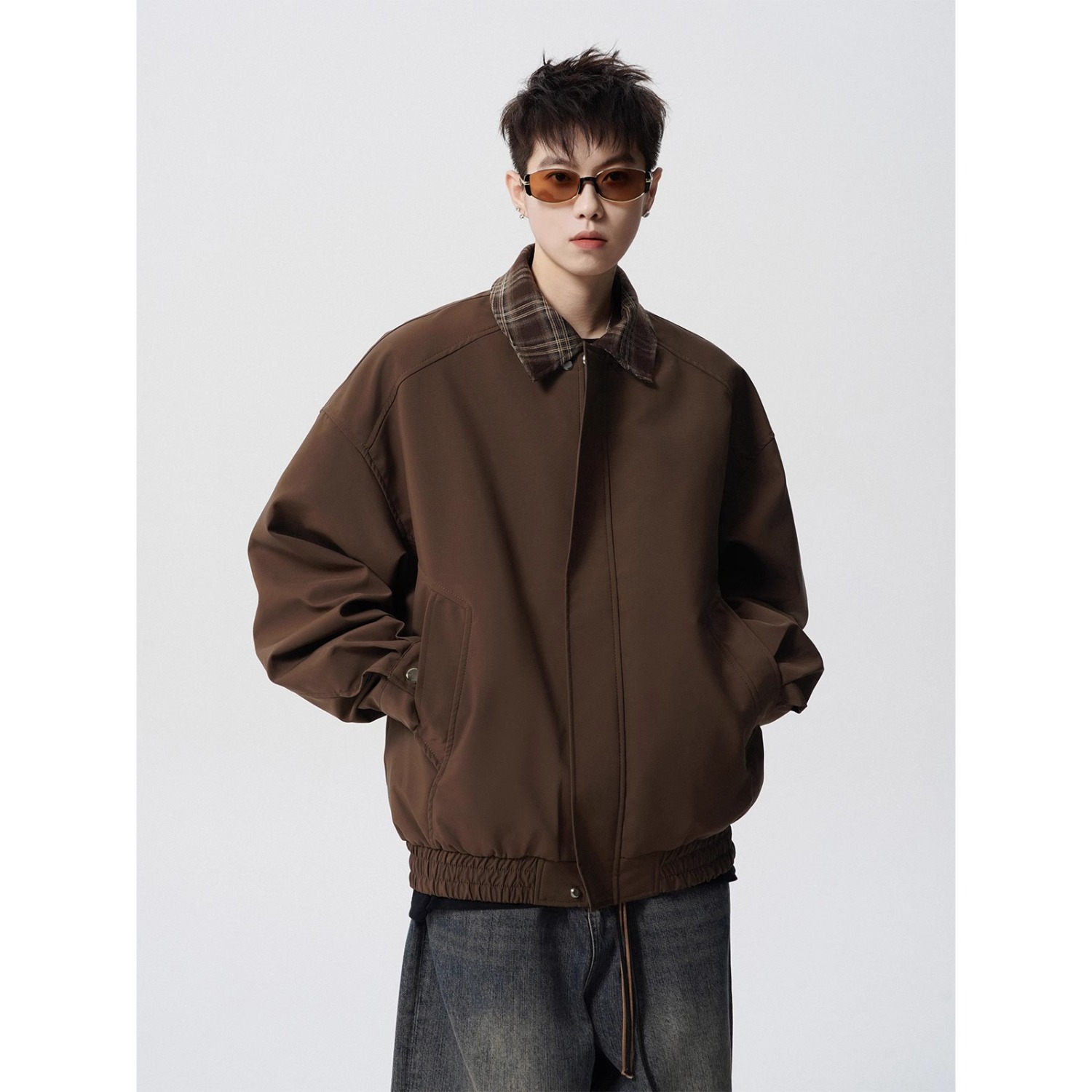 美式街头潮牌假两件拼接个性撞色情侣秋季小众设计感保暖夹克外套