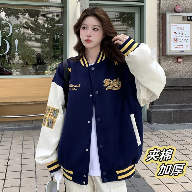 美式潮牌字母重磅刺绣棒球服男女宽松复古情侣百搭撞色夹克外套