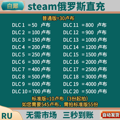【秒到】steam俄区钱包充值卢布