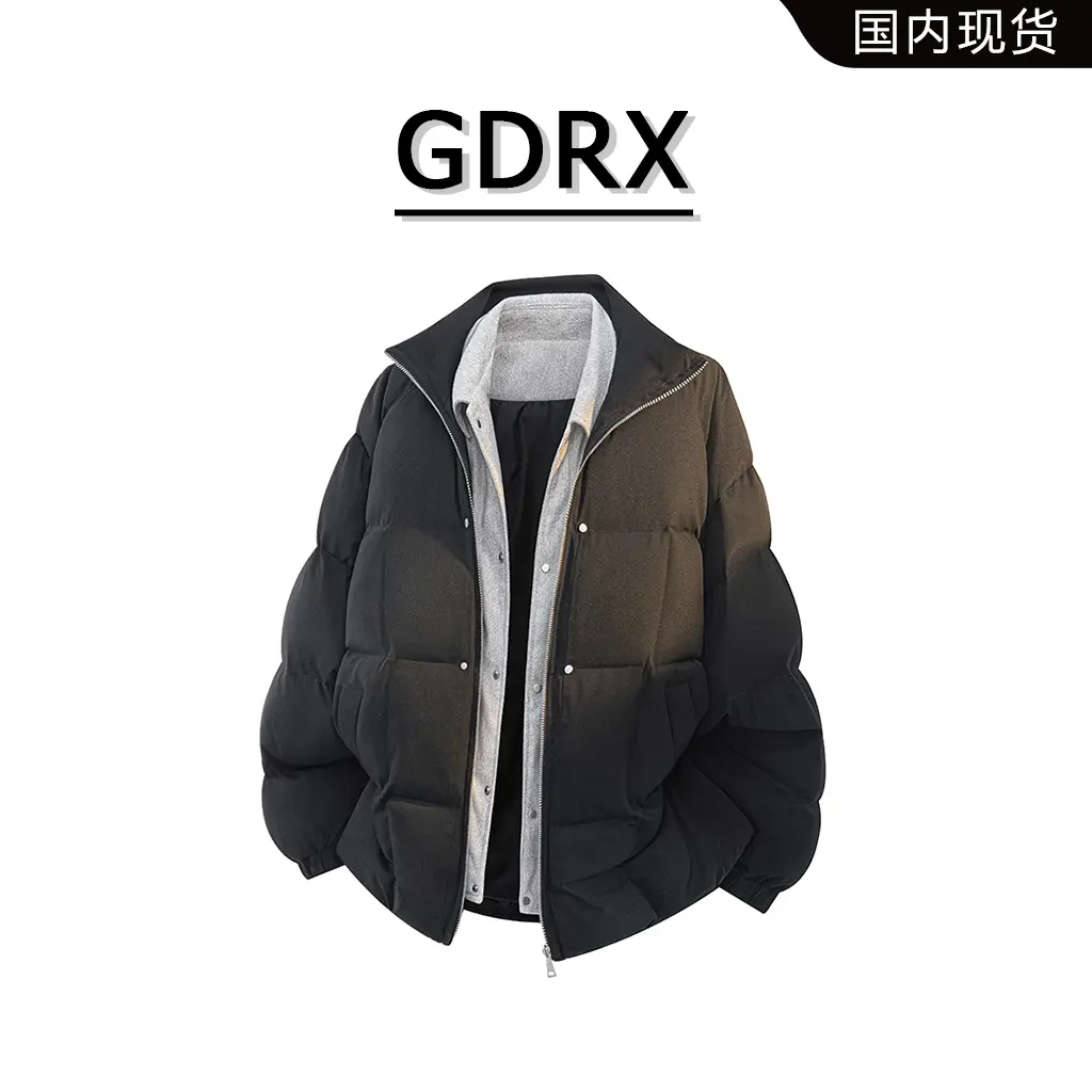 GDRX美式撞色男款羽绒服2025冬季潮流风个性设计保暖大码宽松外套