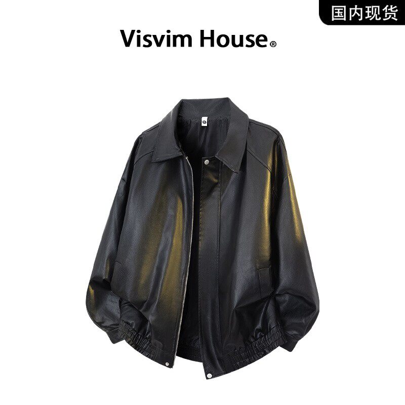 品牌现货撤柜】VISVIM HOUSE秋季新款翻领休闲潮流皮衣夹克外套男