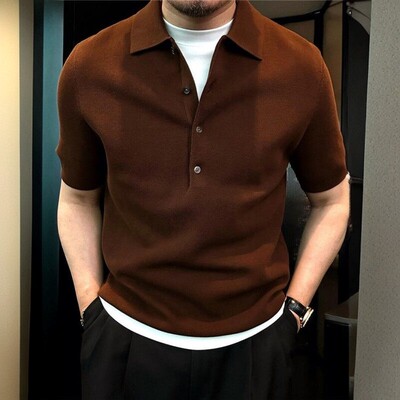 LOLIEJUN/林阿俊轻熟风针织短袖polo衫夏季新款男士简约翻领t恤
