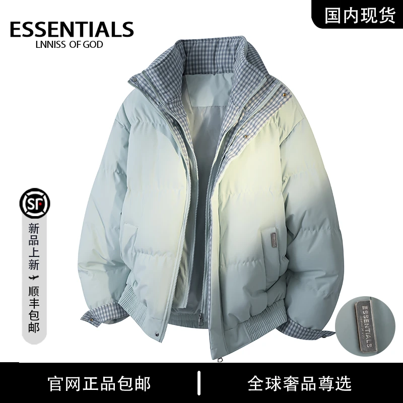 ESSENTIALS LNNISS 2025冬季新款立领双层格百搭棉衣男款棉服外套
