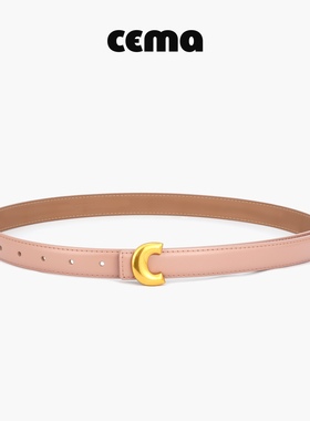 CEMA秋冬新款女士皮带樱花粉色少女风复古时尚百搭牛仔裤牛皮腰带