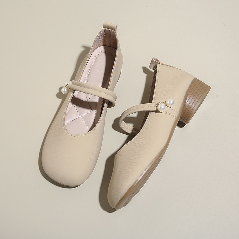 白鹿同款玛丽珍鞋女秋季平底单鞋珍珠仙女风浅口芭蕾舞鞋34码女鞋