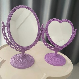 风欧式 宿舍桌面梳妆镜子双面公主镜 复古化妆镜家用卧室小台式