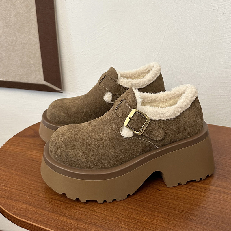 厚底勃肯鞋女2025新款冬季加绒增高小个子毛毛棉鞋外穿复古松糕鞋