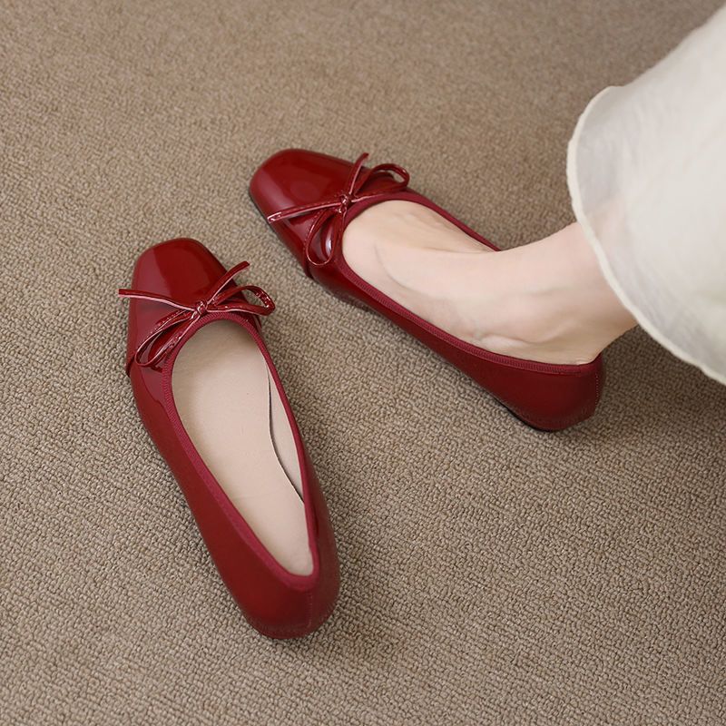 2025春季新款平底鞋女单鞋小香风方头浅口蝴蝶结休闲风芭蕾鞋工作