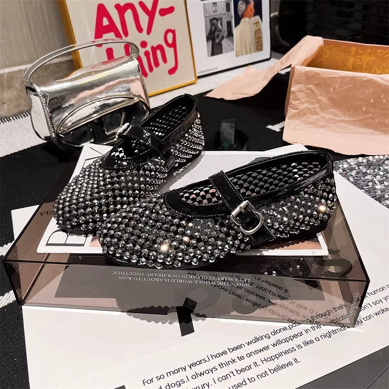 法式平底渔网满水钻平底玛丽珍单鞋女2025新款夏季配裙子镂空凉鞋