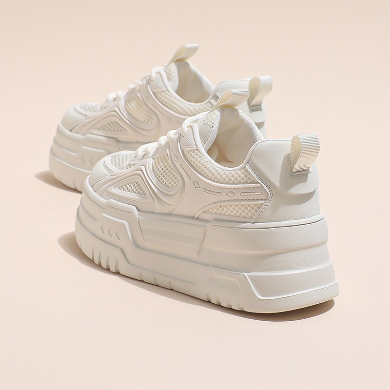 小个子女鞋子2025新款真皮厚底增高休闲小白鞋夏季网面透气运动鞋