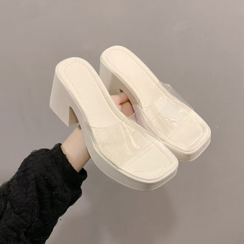 法式凉拖鞋女夏外穿2025新款透明坡跟时尚百搭小个子厚底一字半拖