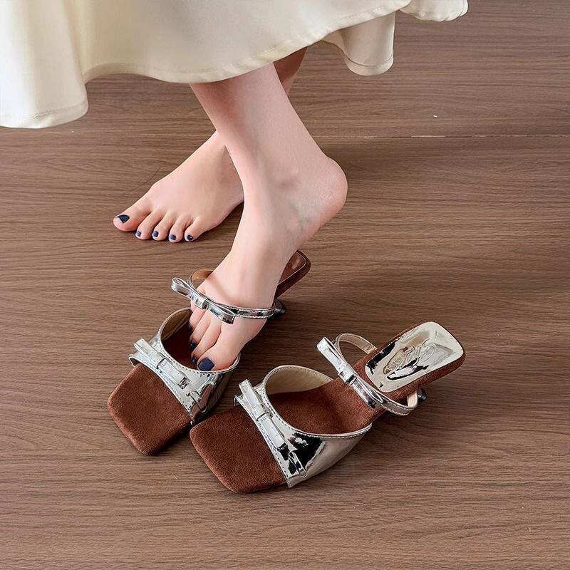 法式高跟凉鞋女季夏外穿2025新款一字带坡跟绝美凉拖鞋时尚高级感