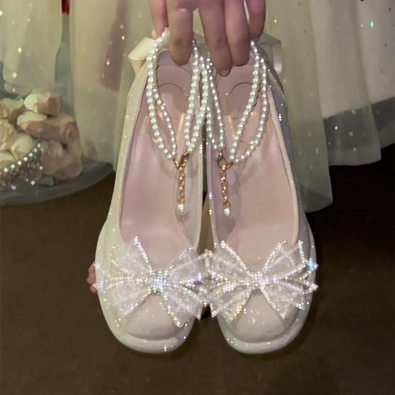 粗跟高跟鞋女温柔仙女风成人礼公主旗袍禾秀婚纱两穿订婚鞋新娘鞋