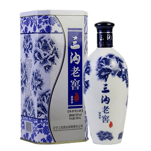 辽宁特产三沟老窖青花韵52度浓香型500ml/瓶高度纯粮白酒礼盒铁盒