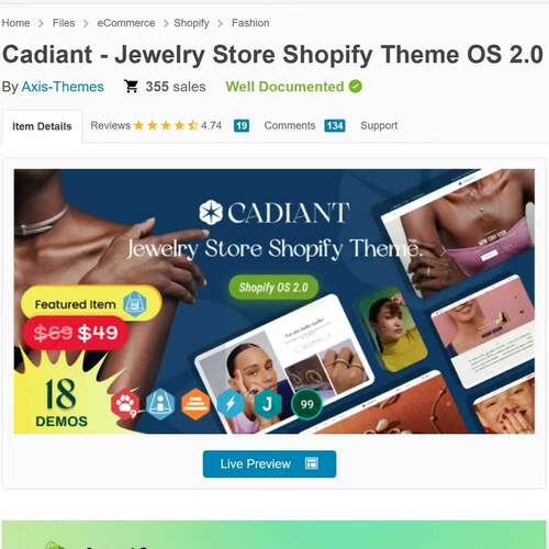 金银珠宝吊坠耳环项链手链戒指首饰品Cadiant Shopift主题模板