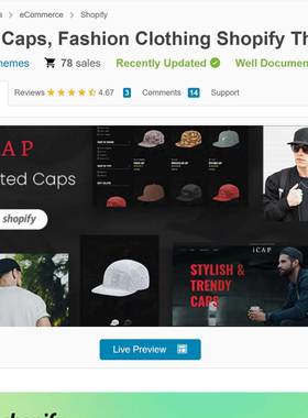棒球帽印花帽时尚潮流百搭帽子Icap  Shopify独立站建站主题模版