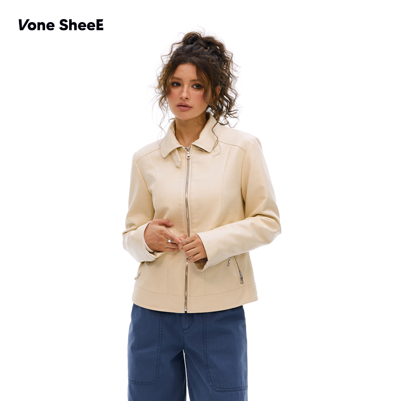 Vone SheeE美式复古皮衣夹克外套女秋冬2025新款宽松辣妹穿搭衣服