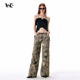SheeE早秋美式 辣妹铆钉大口袋长裤 低腰直筒宽松迷彩工装 Vone 裤 女