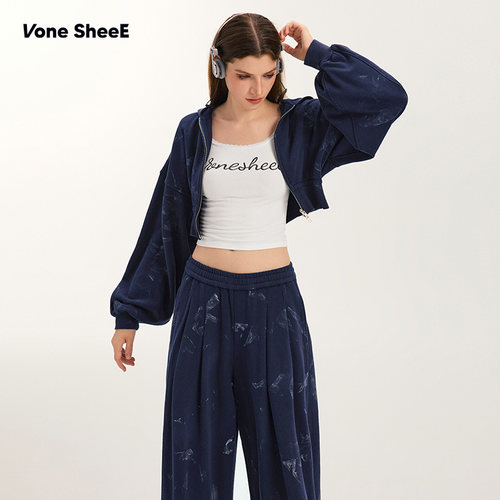 Vone SheeE 美式复古重工擦色连帽外套早秋2026新款辣妹上衣衣服