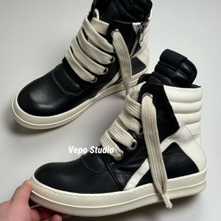 李玮柏的鞋RO黑白配色 薄底宽鞋带高帮倒三角先锋增高时尚板鞋