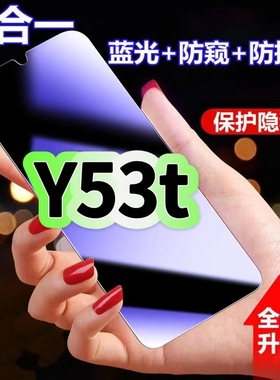 适用vivoY53t蓝光防窥膜V2230A黑边钢化膜步步高Y53t防偷窥手机膜护眼隐私保护膜5G全屏防摔爆屏幕玻璃高清膜