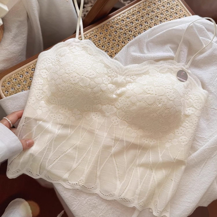 法式蕾丝性感吊带背心美背抹胸式打底内衣女无钢圈文胸内搭有胸垫