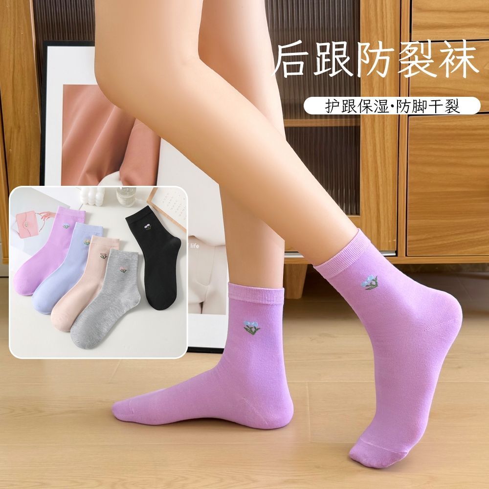 防裂袜女士秋冬季花朵足