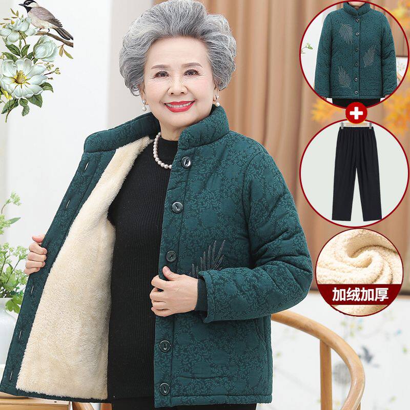 奶奶棉袄加绒加厚女中老
