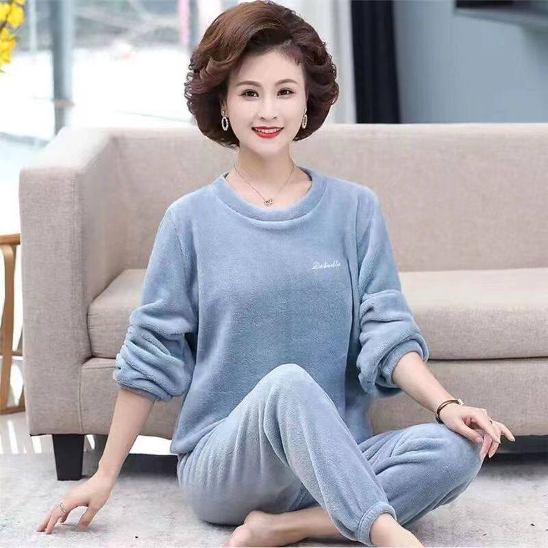 冬季睡衣女中老年人珊瑚