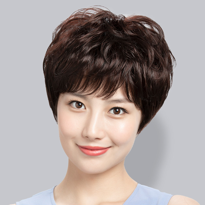 假发短发女真发中老年妈妈女士头发全头套自然真人发丝发套短卷发