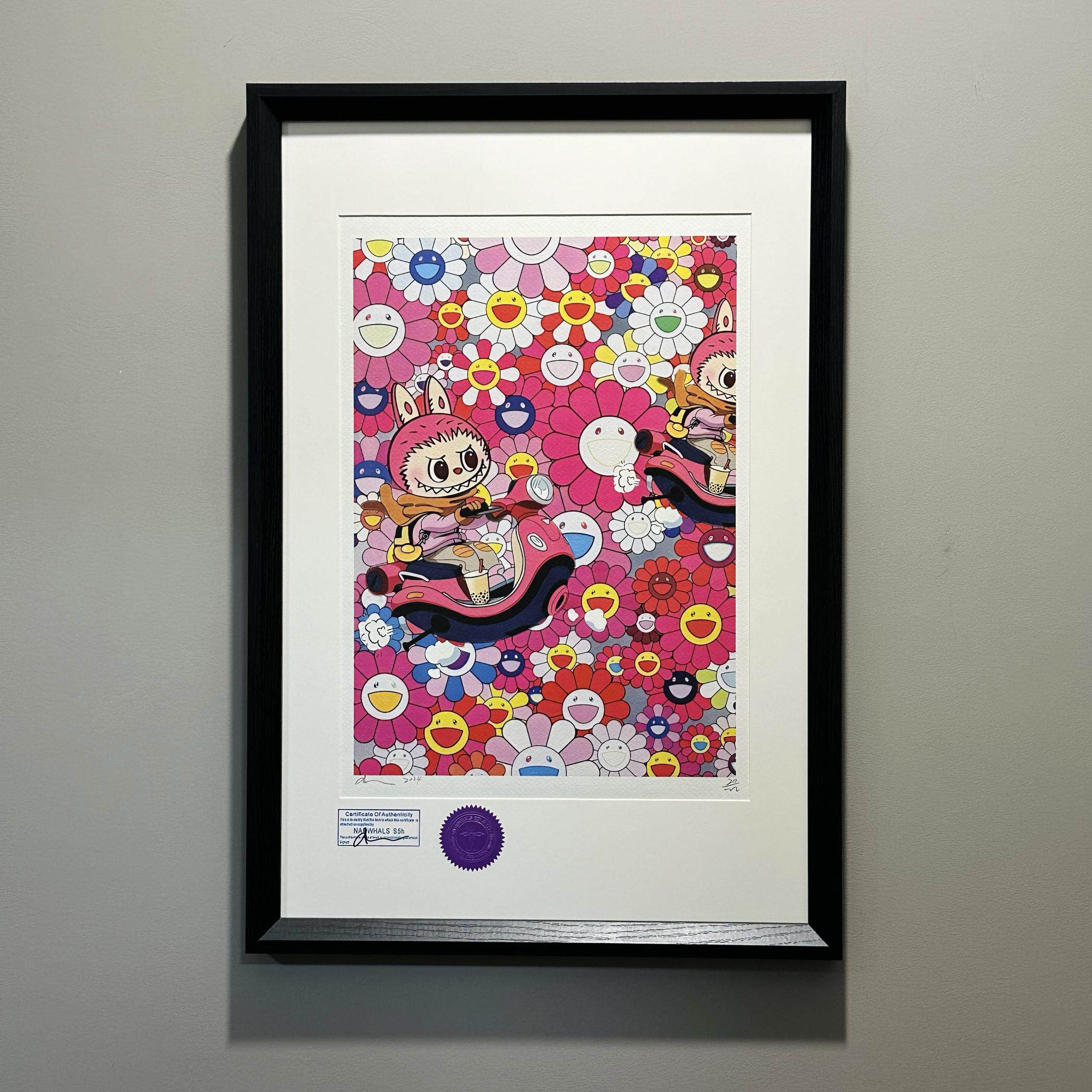 S5h限量版画 拉布布Labubu & 村上隆太阳花 潮流艺术装饰画 挂画