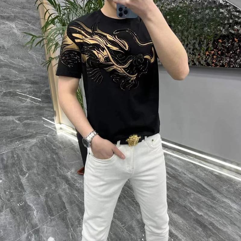 关山氏2短袖T恤男夏季新款轻奢高端烫钻圆领半袖时尚休闲百搭体恤