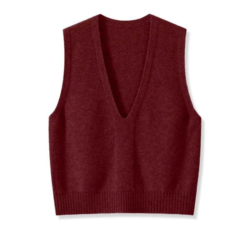 祈宁V领马甲外搭针织女背心宽松休闲气质优雅女士无袖上衣