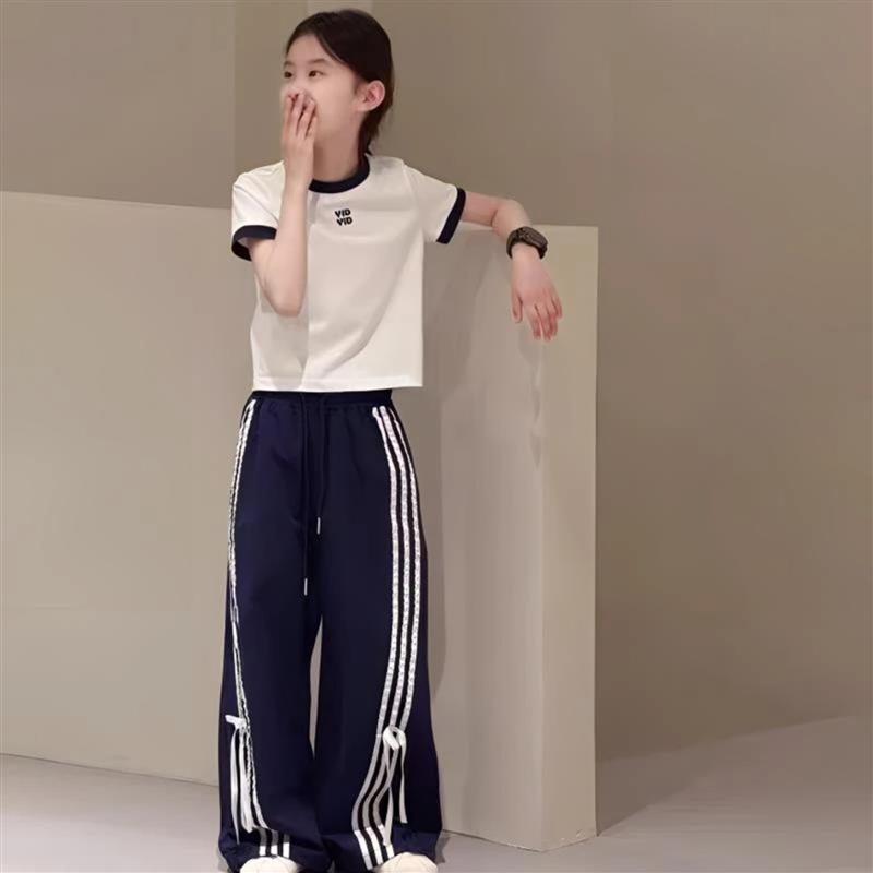 龙腾周选1套装童装女童时洋气时髦工装裤字母印花短袖t恤上衣两件