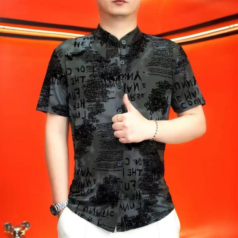 师凯服饰5涂鸦艺术夏季新款爆款休闲衬衫男短袖时尚潮流修身百搭