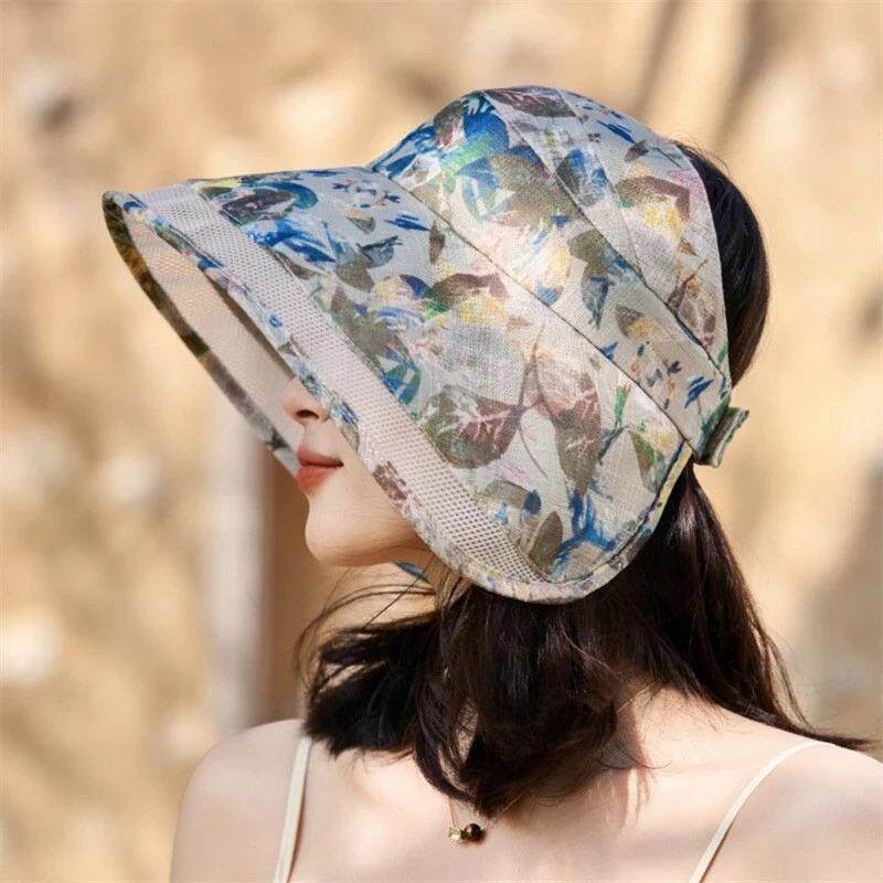 红鑫阁太阳帽子女夏季中老年花布空顶帽可折叠防晒帽女士遮阳帽