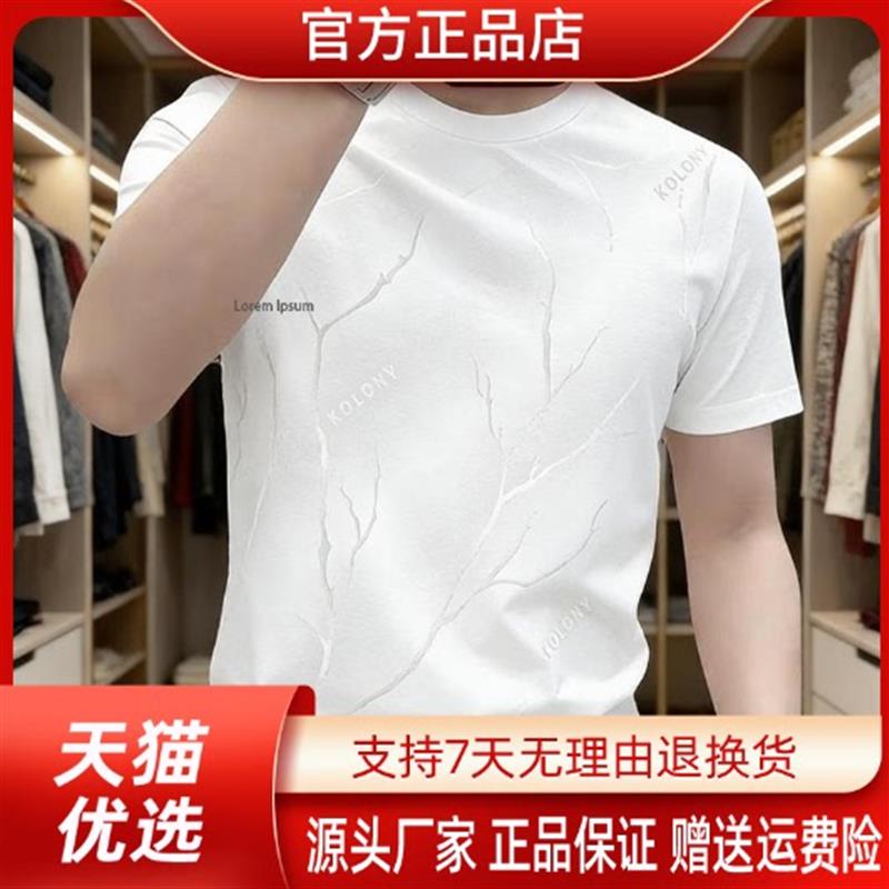简居轻奢夏季新款圆领男士冰丝透气短袖T恤潮流xiu修身印花凉感