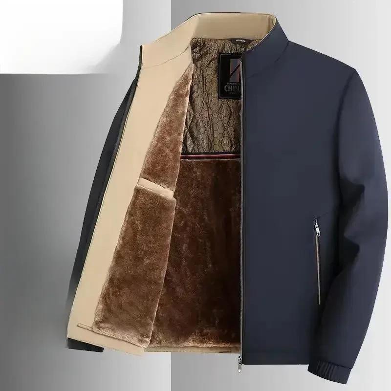 皇艺品质男装黑金系列加绒中老年J男立领夹克秋冬保暖爸爸冬装外