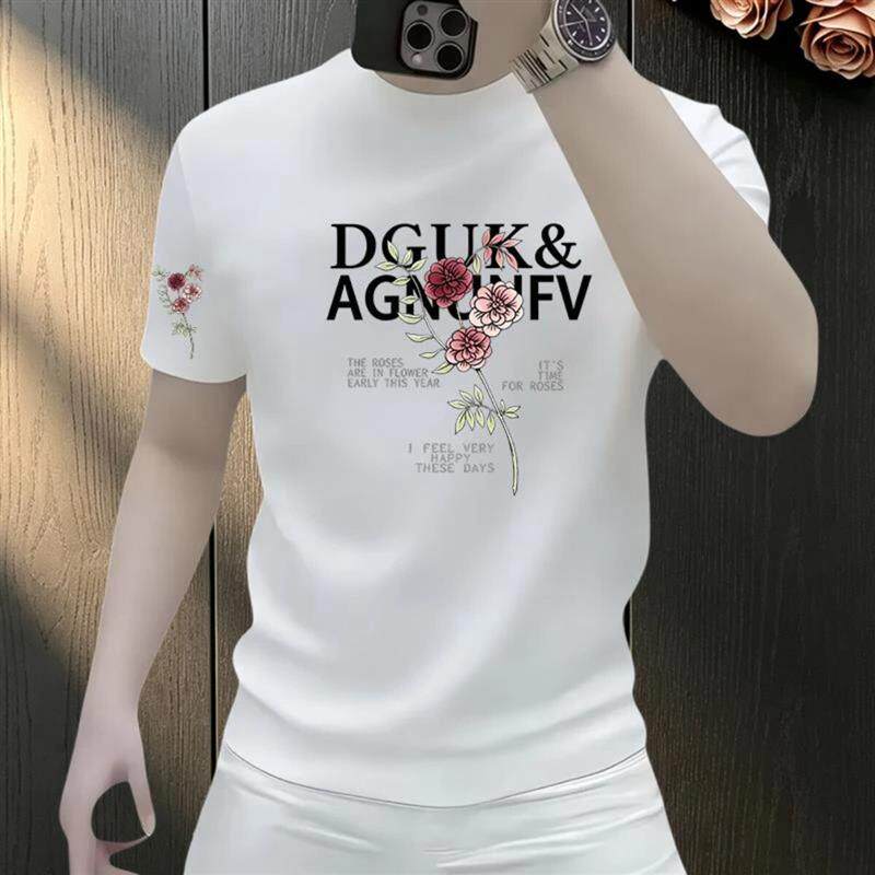 培尼名品1夏季短袖t恤男士新款时尚百搭印花圆领半截袖男款t袖